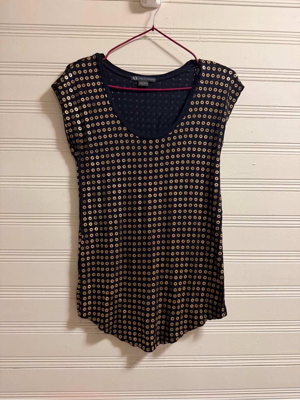 Armani Exchange A|X Black Gold Metallic Sheer Cap Sleeve Blouse XS